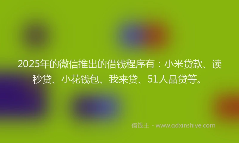 2025年的微信推出的借钱程序有：小米贷款、读秒贷、小花钱包、我来贷、51人品贷等。