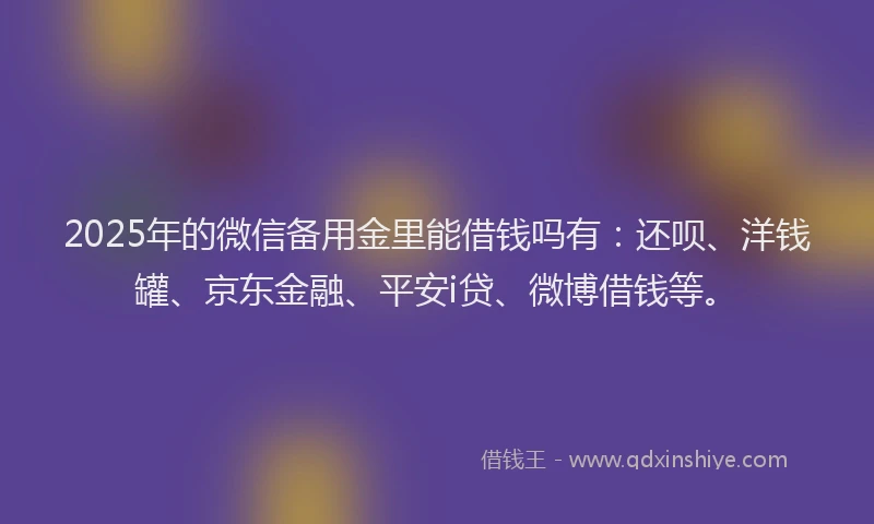 2025年的微信备用金里能借钱吗有：还呗、洋钱罐、京东金融、平安i贷、微博借钱等。
