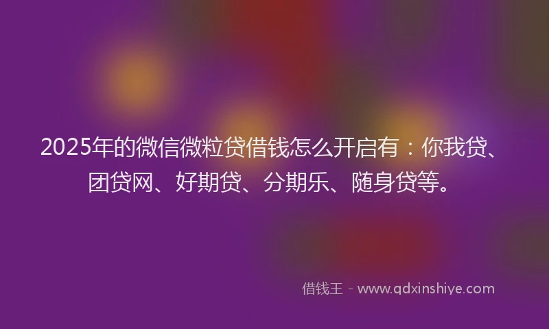 2025年的微信微粒贷借钱怎么开启有：你我贷、团贷网、好期贷、分期乐、随身贷等。