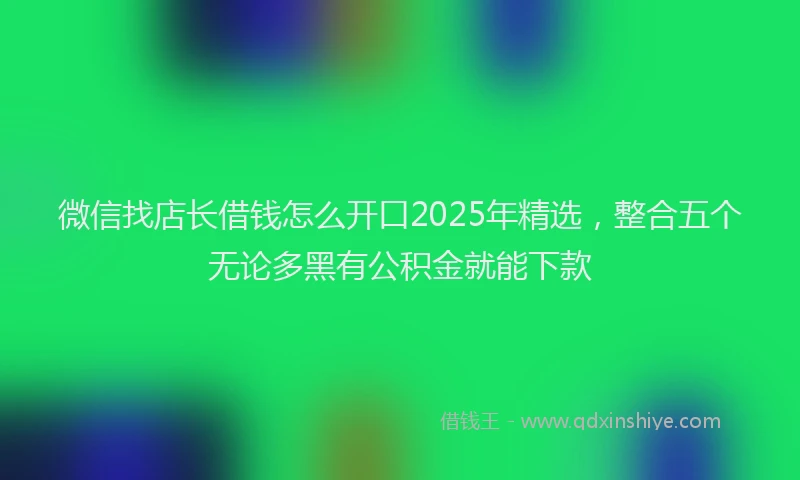 微信找店长借钱怎么开口2025年精选，整合五个无论多黑有公积金就能下款