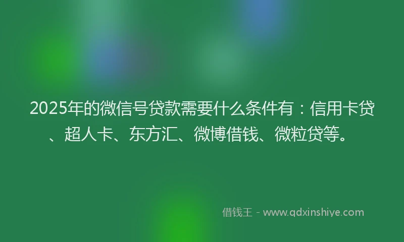 2025年的微信号贷款需要什么条件有：信用卡贷、超人卡、东方汇、微博借钱、微粒贷等。