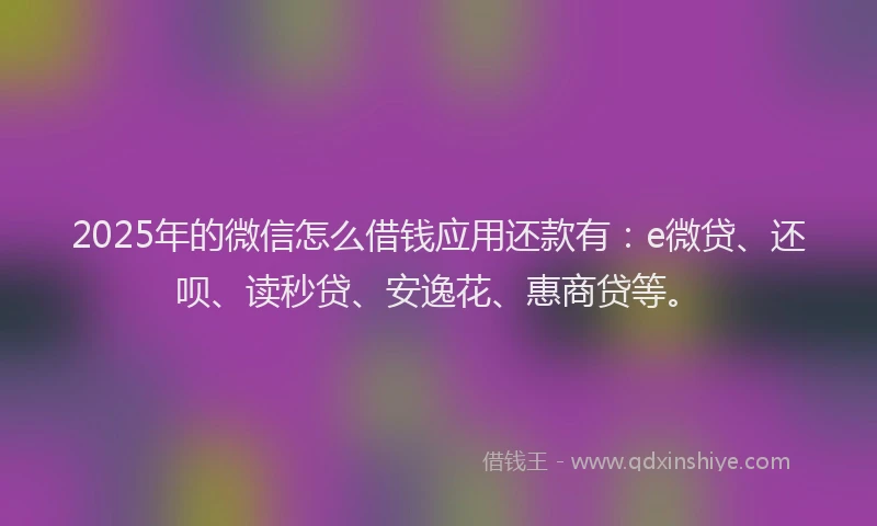 2025年的微信怎么借钱应用还款有：e微贷、还呗、读秒贷、安逸花、惠商贷等。