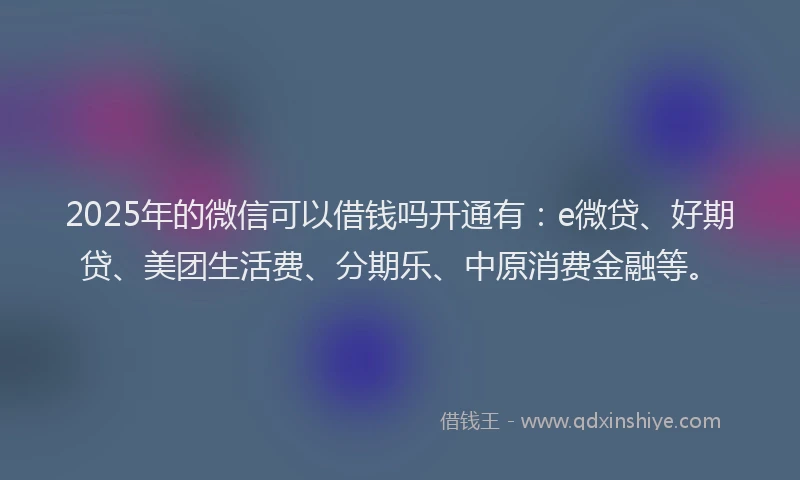 2025年的微信可以借钱吗开通有：e微贷、好期贷、美团生活费、分期乐、中原消费金融等。