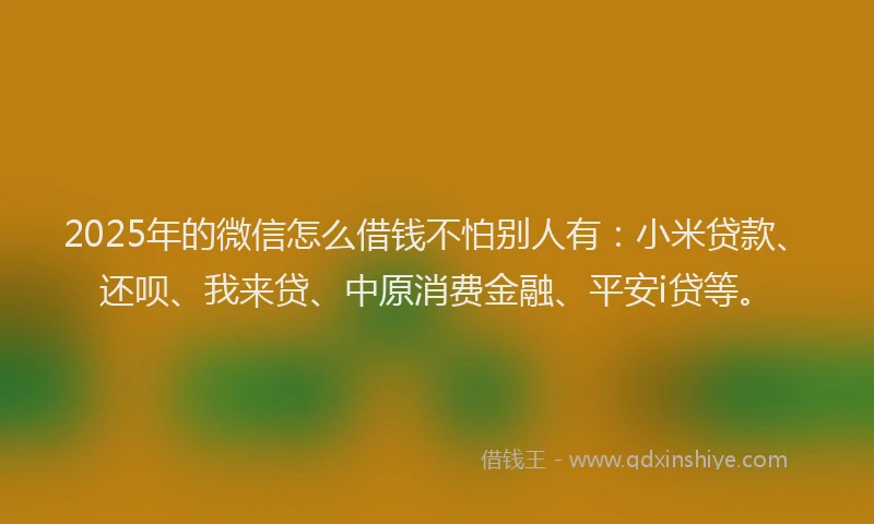 2025年的微信怎么借钱不怕别人有：小米贷款、还呗、我来贷、中原消费金融、平安i贷等。
