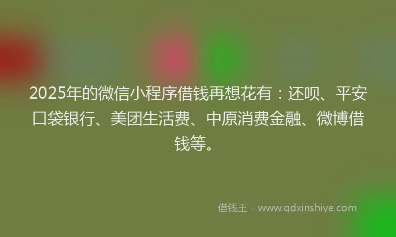 2025年的微信小程序借钱再想花有：还呗、平安口袋银行、美团生活费、中原消费金融、微博借钱等。