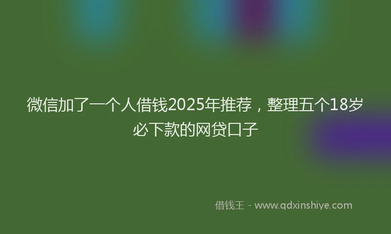 微信加了一个人借钱2025年推荐，整理五个18岁必下款的网贷口子