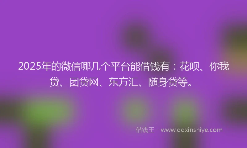 2025年的微信哪几个平台能借钱有：花呗、你我贷、团贷网、东方汇、随身贷等。