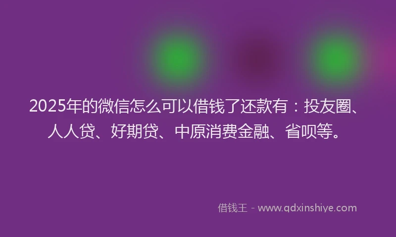 2025年的微信怎么可以借钱了还款有：投友圈、人人贷、好期贷、中原消费金融、省呗等。