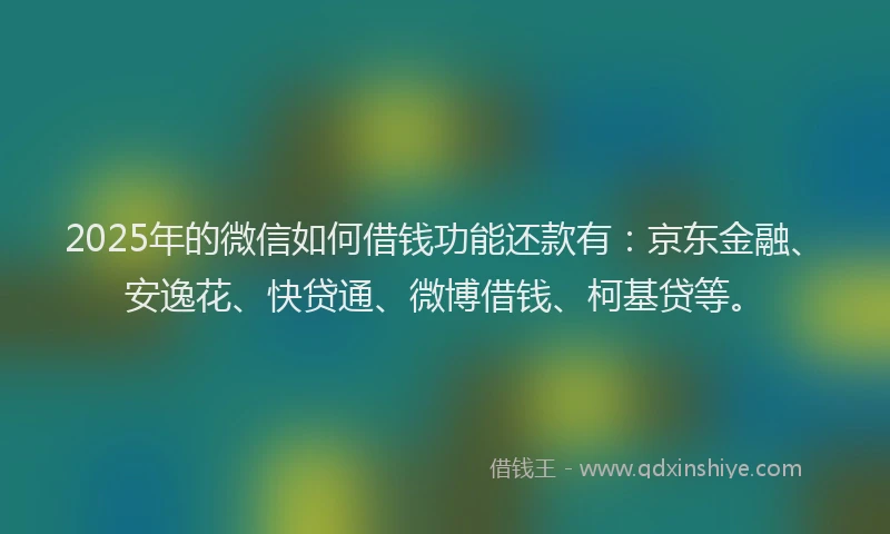2025年的微信如何借钱功能还款有：京东金融、安逸花、快贷通、微博借钱、柯基贷等。