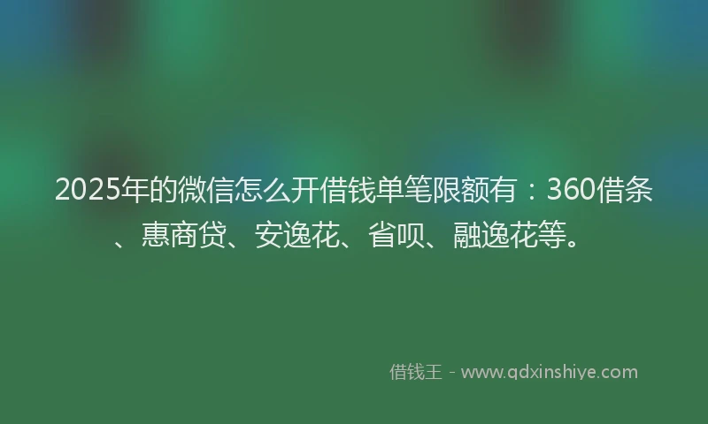 2025年的微信怎么开借钱单笔限额有：360借条、惠商贷、安逸花、省呗、融逸花等。