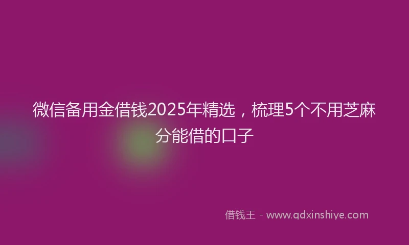 微信备用金借钱2025年精选，梳理5个不用芝麻分能借的口子