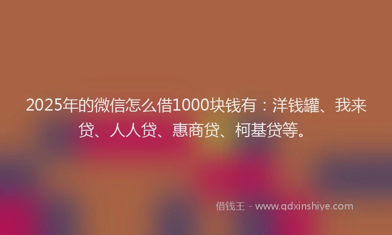 2025年的微信怎么借1000块钱有：洋钱罐、我来贷、人人贷、惠商贷、柯基贷等。