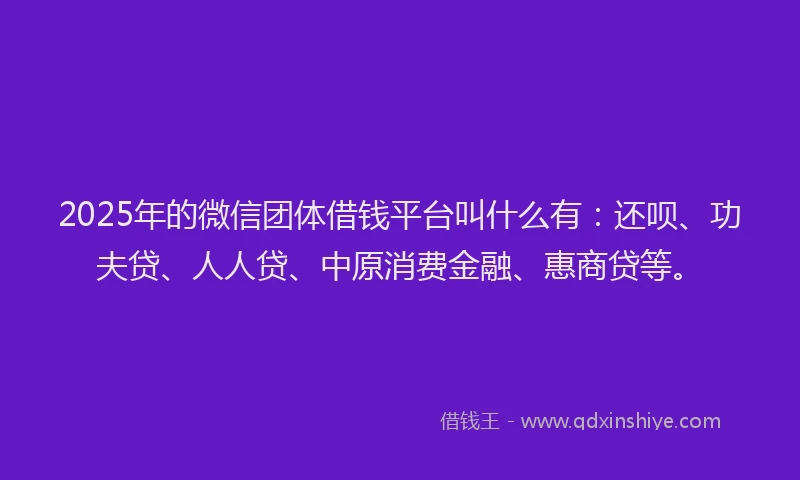 2025年的微信团体借钱平台叫什么有：还呗、功夫贷、人人贷、中原消费金融、惠商贷等。