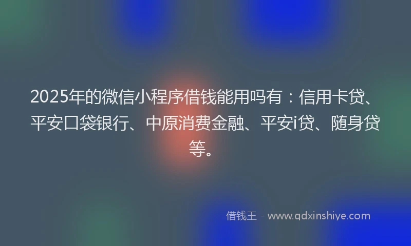 2025年的微信小程序借钱能用吗有：信用卡贷、平安口袋银行、中原消费金融、平安i贷、随身贷等。