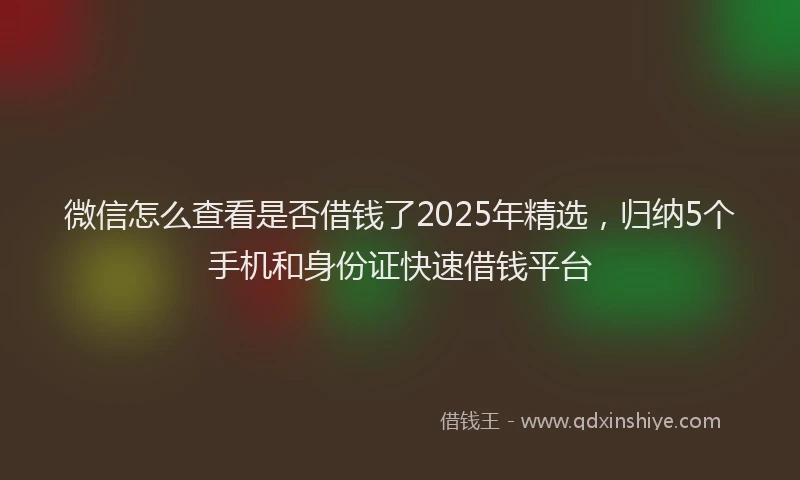微信怎么查看是否借钱了2025年精选，归纳5个手机和身份证快速借钱平台