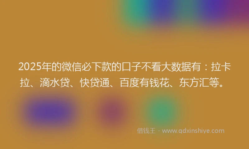 2025年的微信必下款的口子不看大数据有：拉卡拉、滴水贷、快贷通、百度有钱花、东方汇等。
