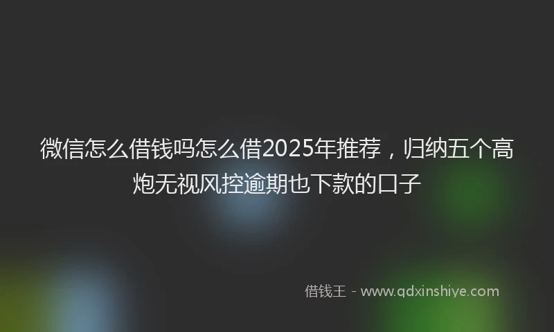 微信怎么借钱吗怎么借2025年推荐，归纳五个高炮无视风控逾期也下款的口子
