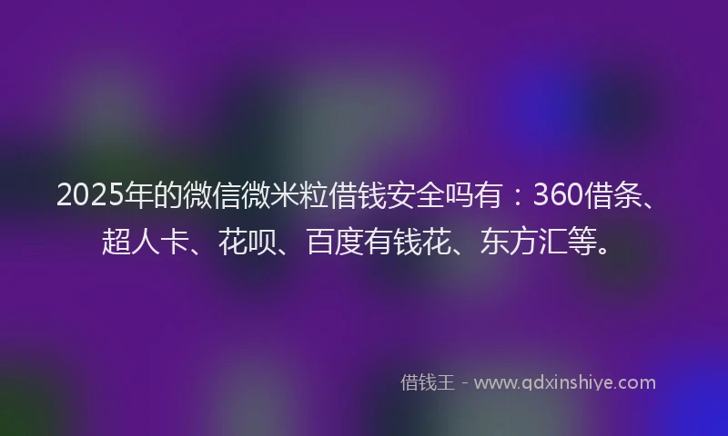 2025年的微信微米粒借钱安全吗有：360借条、超人卡、花呗、百度有钱花、东方汇等。