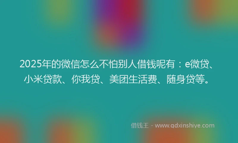 2025年的微信怎么不怕别人借钱呢有：e微贷、小米贷款、你我贷、美团生活费、随身贷等。