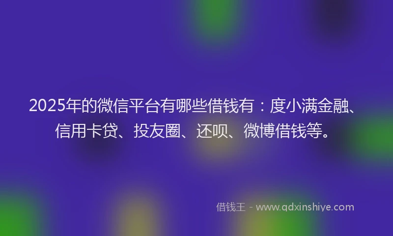2025年的微信平台有哪些借钱有：度小满金融、信用卡贷、投友圈、还呗、微博借钱等。