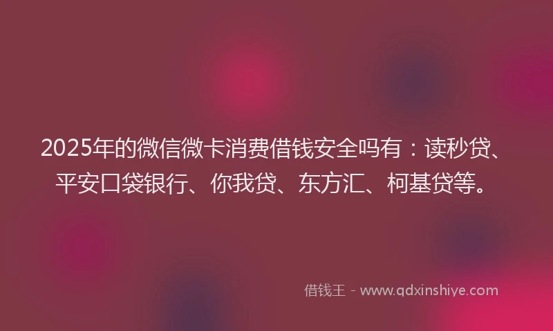 2025年的微信微卡消费借钱安全吗有：读秒贷、平安口袋银行、你我贷、东方汇、柯基贷等。