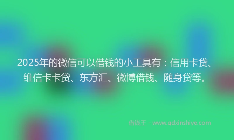 2025年的微信可以借钱的小工具有：信用卡贷、维信卡卡贷、东方汇、微博借钱、随身贷等。