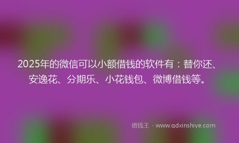 2025年的微信可以小额借钱的软件有：替你还、安逸花、分期乐、小花钱包、微博借钱等。