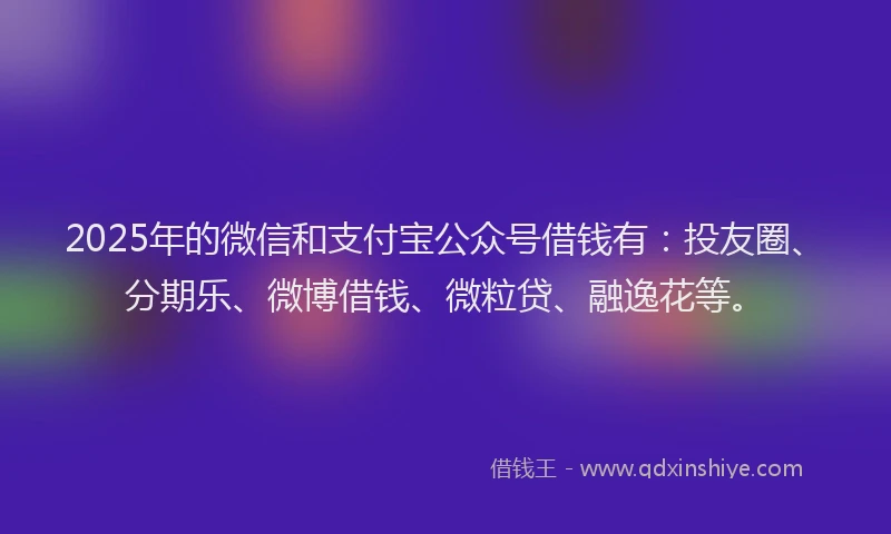 2025年的微信和支付宝公众号借钱有：投友圈、分期乐、微博借钱、微粒贷、融逸花等。