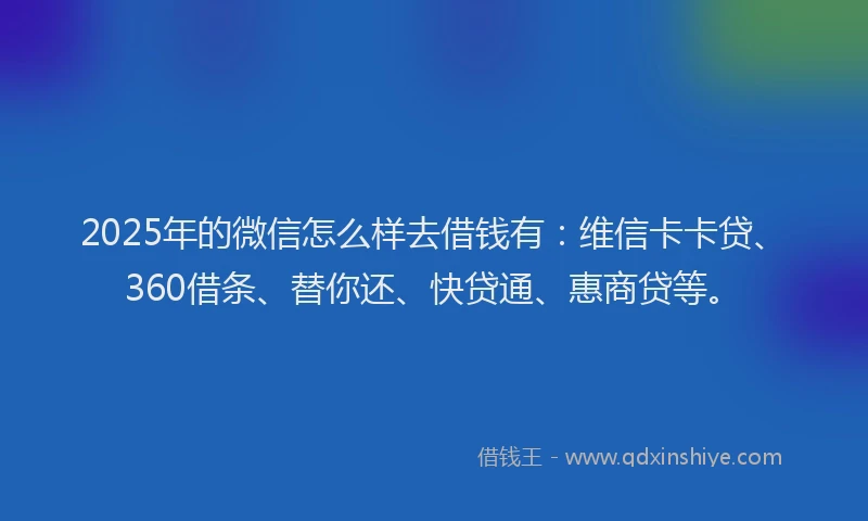 2025年的微信怎么样去借钱有：维信卡卡贷、360借条、替你还、快贷通、惠商贷等。