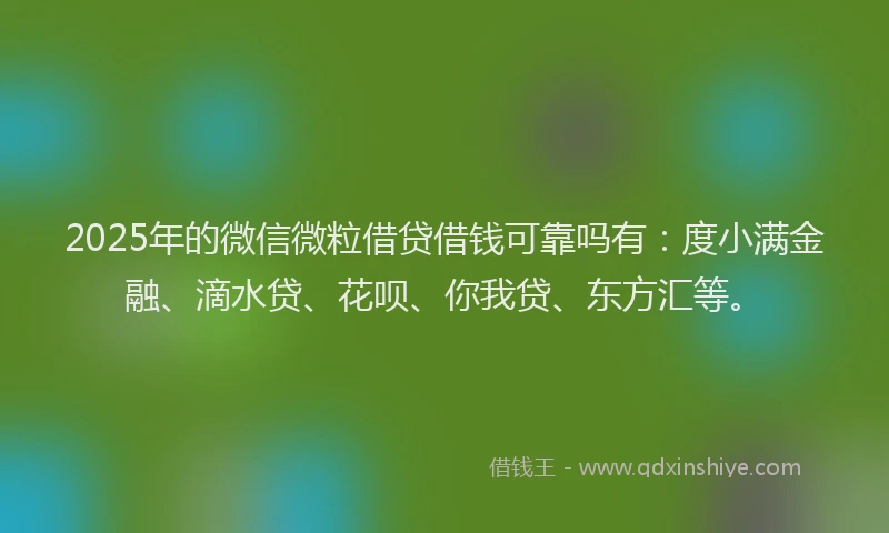 2025年的微信微粒借贷借钱可靠吗有：度小满金融、滴水贷、花呗、你我贷、东方汇等。