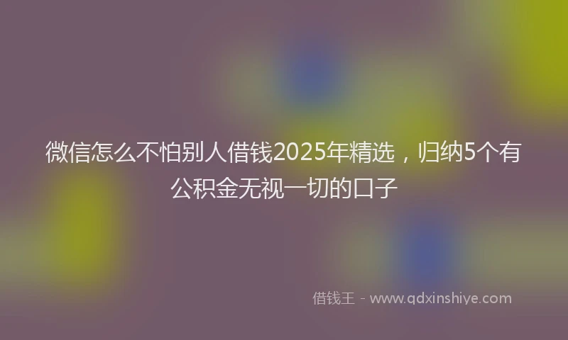 微信怎么不怕别人借钱2025年精选，归纳5个有公积金无视一切的口子