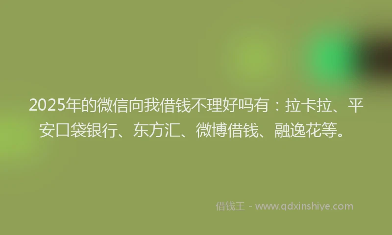 2025年的微信向我借钱不理好吗有：拉卡拉、平安口袋银行、东方汇、微博借钱、融逸花等。