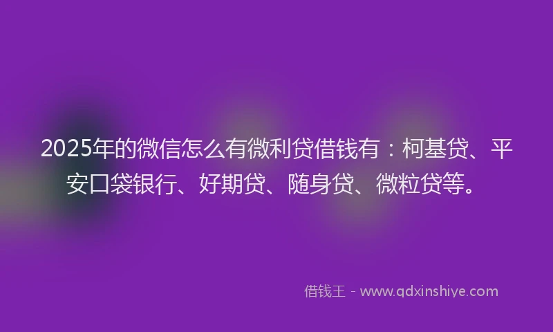 2025年的微信怎么有微利贷借钱有：柯基贷、平安口袋银行、好期贷、随身贷、微粒贷等。