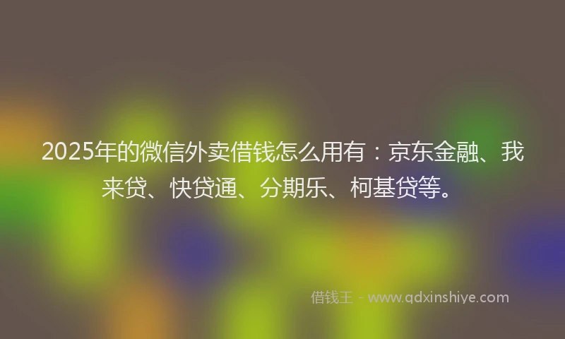 2025年的微信外卖借钱怎么用有：京东金融、我来贷、快贷通、分期乐、柯基贷等。