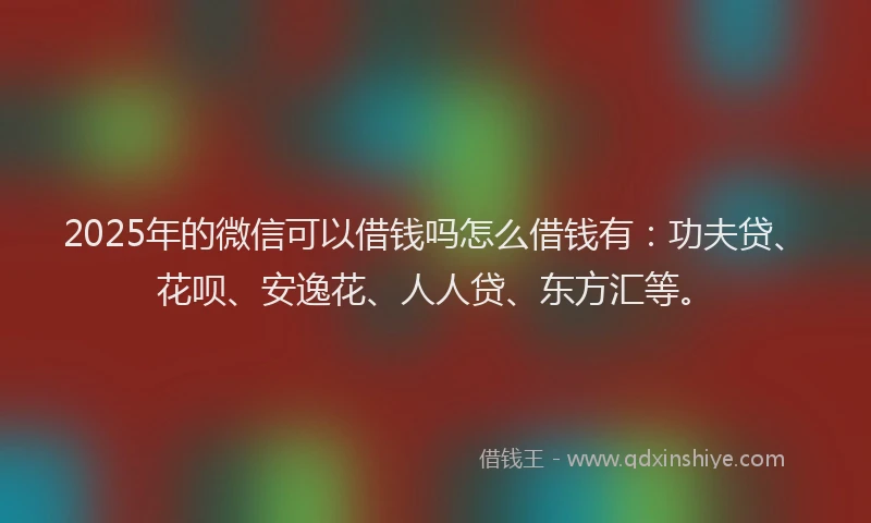 2025年的微信可以借钱吗怎么借钱有：功夫贷、花呗、安逸花、人人贷、东方汇等。