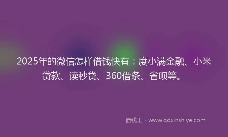 2025年的微信怎样借钱快有：度小满金融、小米贷款、读秒贷、360借条、省呗等。