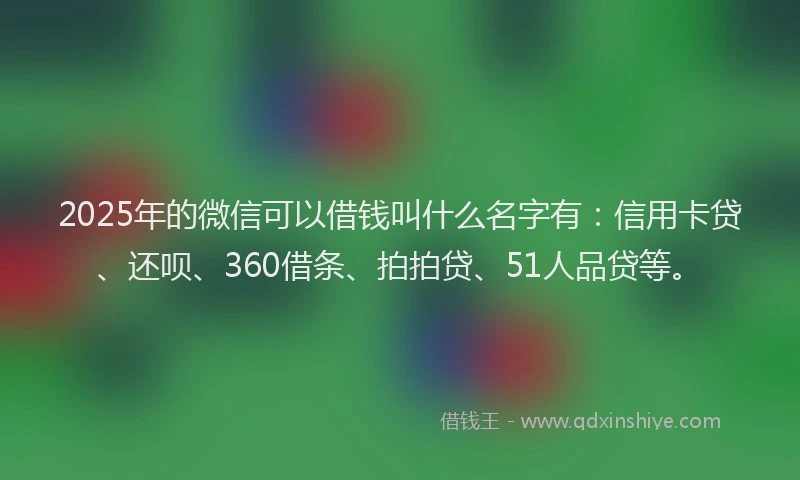2025年的微信可以借钱叫什么名字有：信用卡贷、还呗、360借条、拍拍贷、51人品贷等。