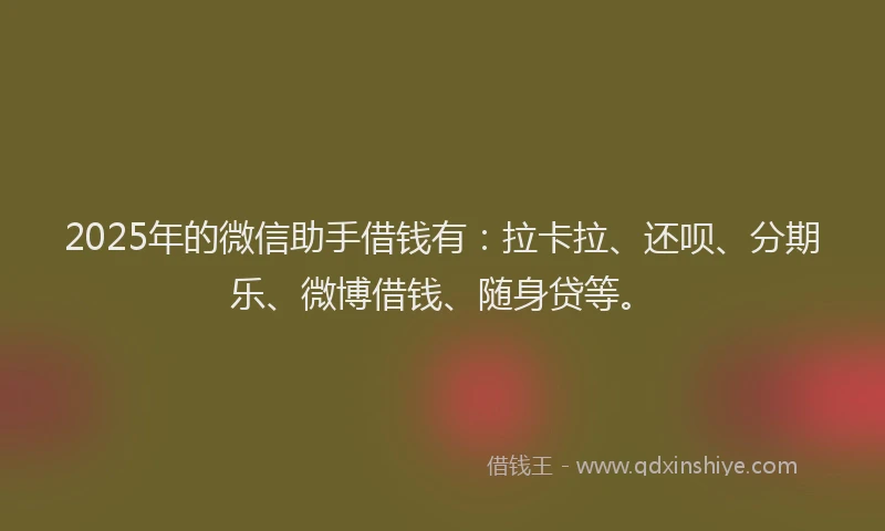 2025年的微信助手借钱有：拉卡拉、还呗、分期乐、微博借钱、随身贷等。