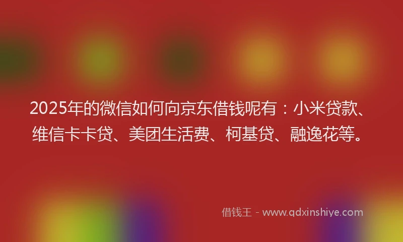 2025年的微信如何向京东借钱呢有：小米贷款、维信卡卡贷、美团生活费、柯基贷、融逸花等。
