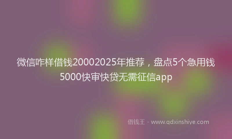 微信咋样借钱20002025年推荐，盘点5个急用钱5000快审快贷无需征信app