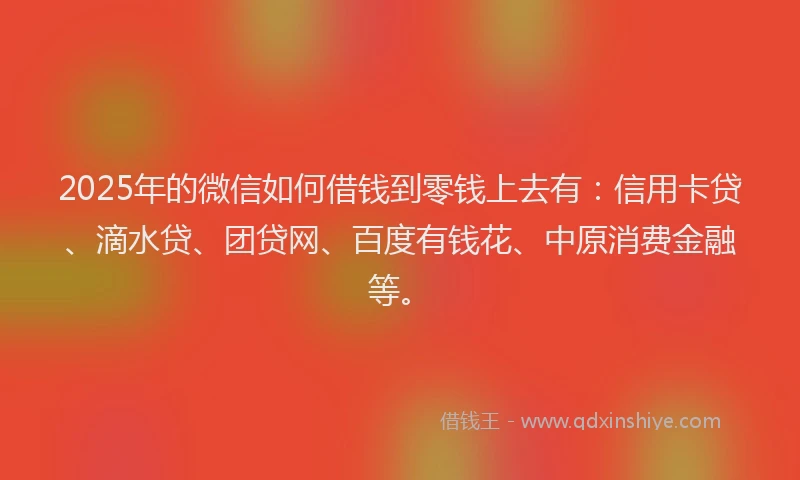 2025年的微信如何借钱到零钱上去有：信用卡贷、滴水贷、团贷网、百度有钱花、中原消费金融等。