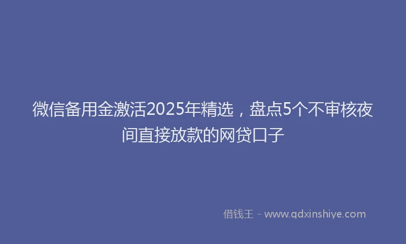微信备用金激活2025年精选，盘点5个不审核夜间直接放款的网贷口子