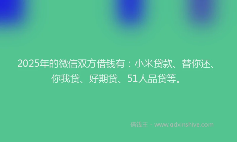 2025年的微信双方借钱有：小米贷款、替你还、你我贷、好期贷、51人品贷等。