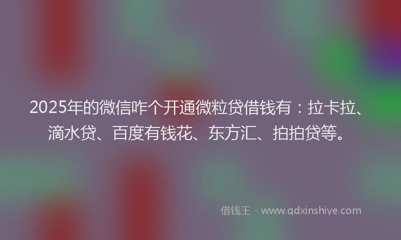 2025年的微信咋个开通微粒贷借钱有：拉卡拉、滴水贷、百度有钱花、东方汇、拍拍贷等。