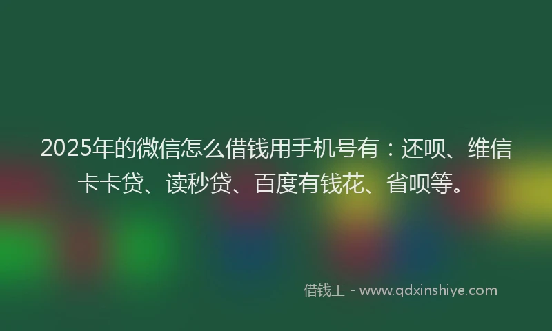 2025年的微信怎么借钱用手机号有：还呗、维信卡卡贷、读秒贷、百度有钱花、省呗等。