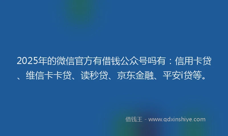 2025年的微信官方有借钱公众号吗有：信用卡贷、维信卡卡贷、读秒贷、京东金融、平安i贷等。