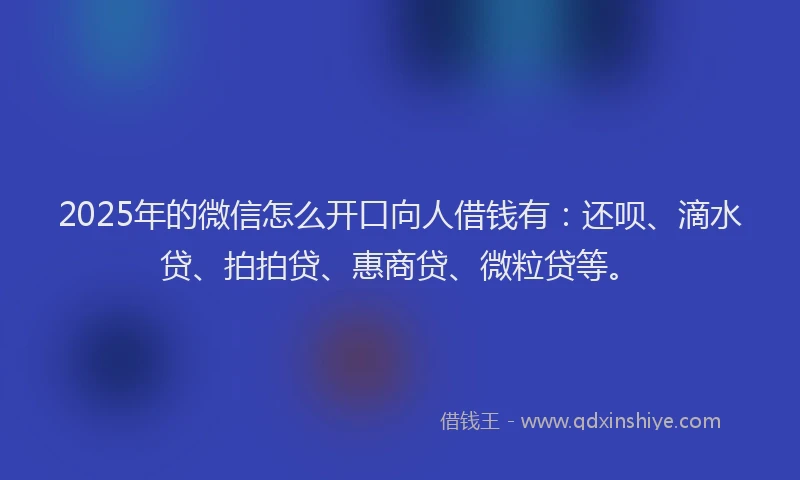 2025年的微信怎么开口向人借钱有：还呗、滴水贷、拍拍贷、惠商贷、微粒贷等。