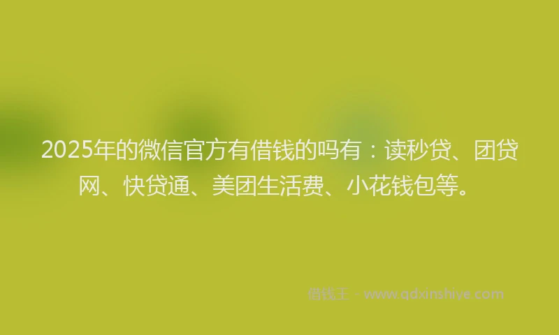 2025年的微信官方有借钱的吗有：读秒贷、团贷网、快贷通、美团生活费、小花钱包等。