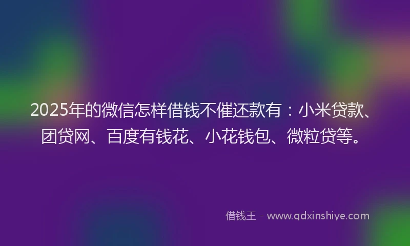 2025年的微信怎样借钱不催还款有：小米贷款、团贷网、百度有钱花、小花钱包、微粒贷等。