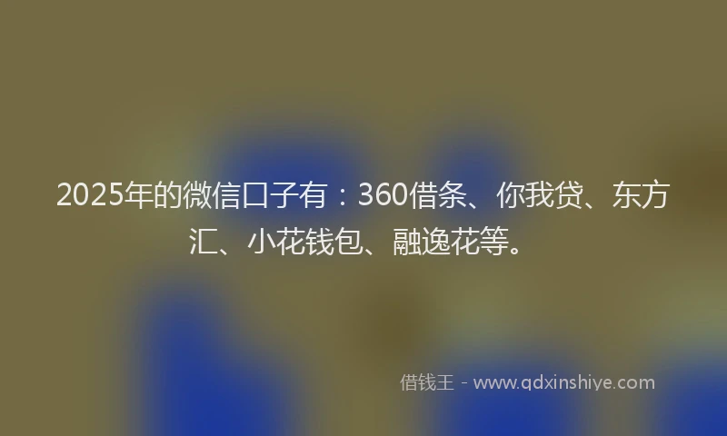 2025年的微信口子有：360借条、你我贷、东方汇、小花钱包、融逸花等。